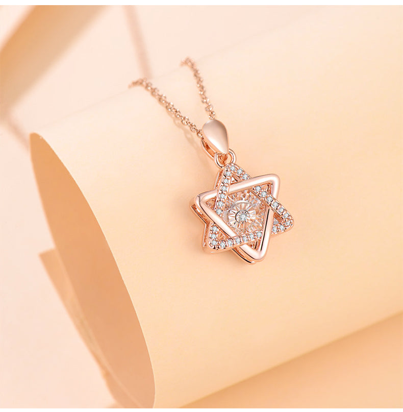 NBCP 14K Rose Gold Plated 20x magnifying diamond effect 0.05ct real diamond  Hexagram Star of David Pendant necklace Halo Necklace | Rose Gold Necklace for Women | Slider Adjustable