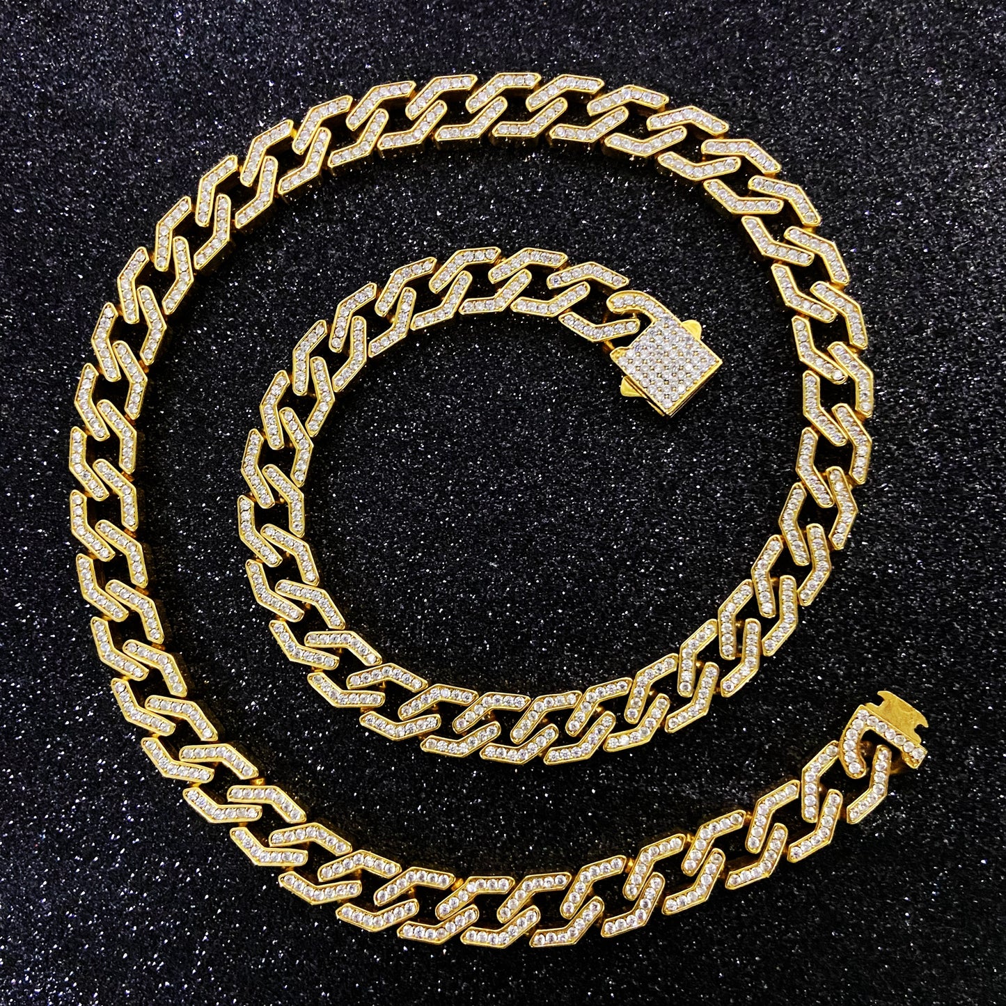 Cuban Link Chain Bracelets and Nekclaces With High Quality Rhinstones Double Gold plating