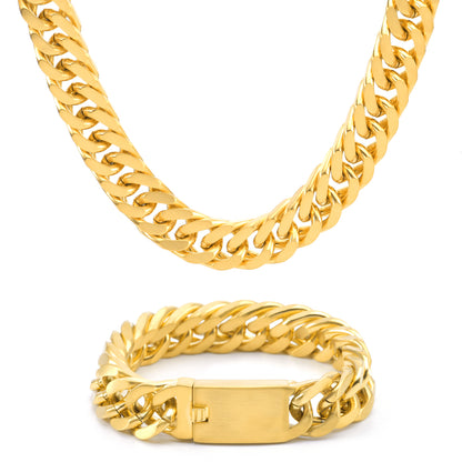 18K NBCP Double Gold Plated Miami Double Weaving Cuban Link Chain Bracelets and Nekclaces