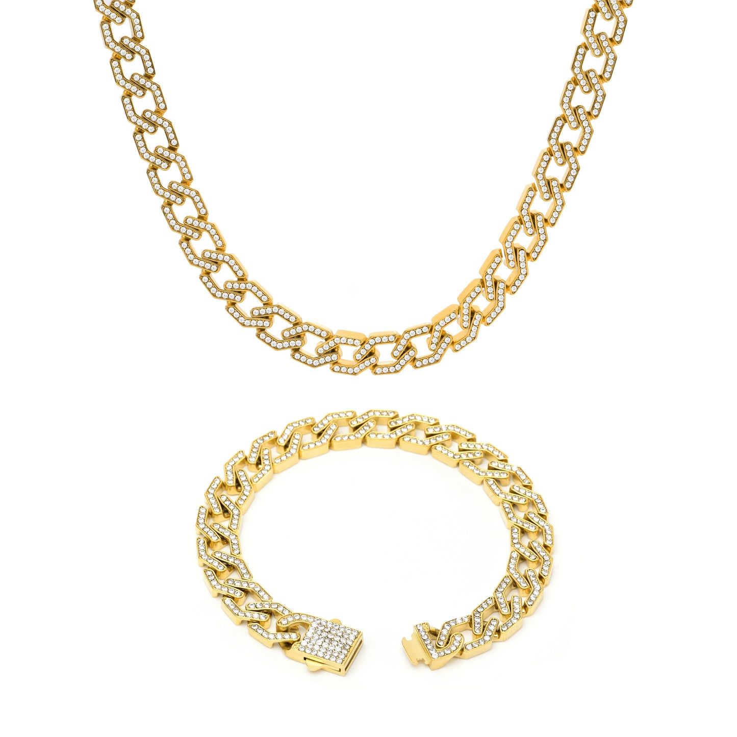 Cuban Link Chain Bracelets With High Quality Rhinstones Double Gold plating