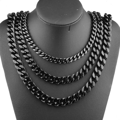 Men's Cuban Link Chain Necklace Stainless Steel Black Gold Color Male Choker colar Jewelry Gifts for Him