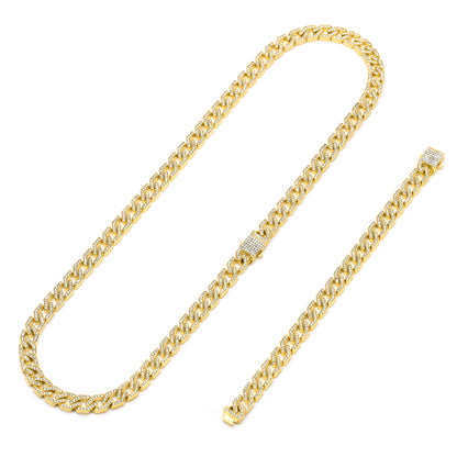 Cuban Link Chain Bracelets and Nekclaces With High Quality Rhinstones Double Gold plating