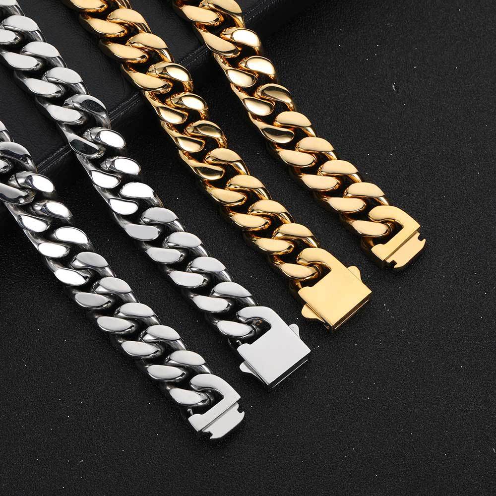 Men's Cuban Link Chain Necklace Stainless Steel Black Gold Color Male Choker colar Jewelry Gifts for Him