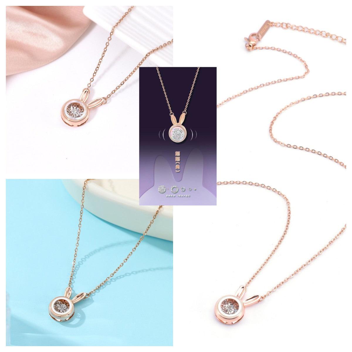 SDA 14K Rose Gold Plated 20x magnifying diamond effect 0.05ct real diamond Cute Animal Rabbit Pendant Necklace Halo Necklace | Rose Gold Necklacefor Women Teen Girls Birthday Mother's Day Gifts - NBCP Watch
